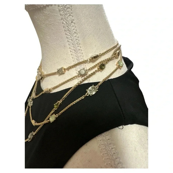 WHBM Gold Multi-Layer Necklace With Rhinestones & Gems NWT - Picture 2 of 5